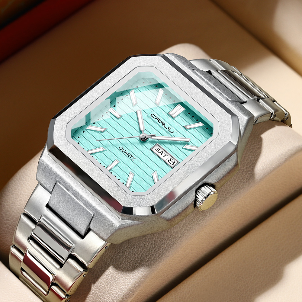 Smartwatch Square Watches For Men - CRRJU 남성용 캐주얼 스테인레스 스틸 시계,