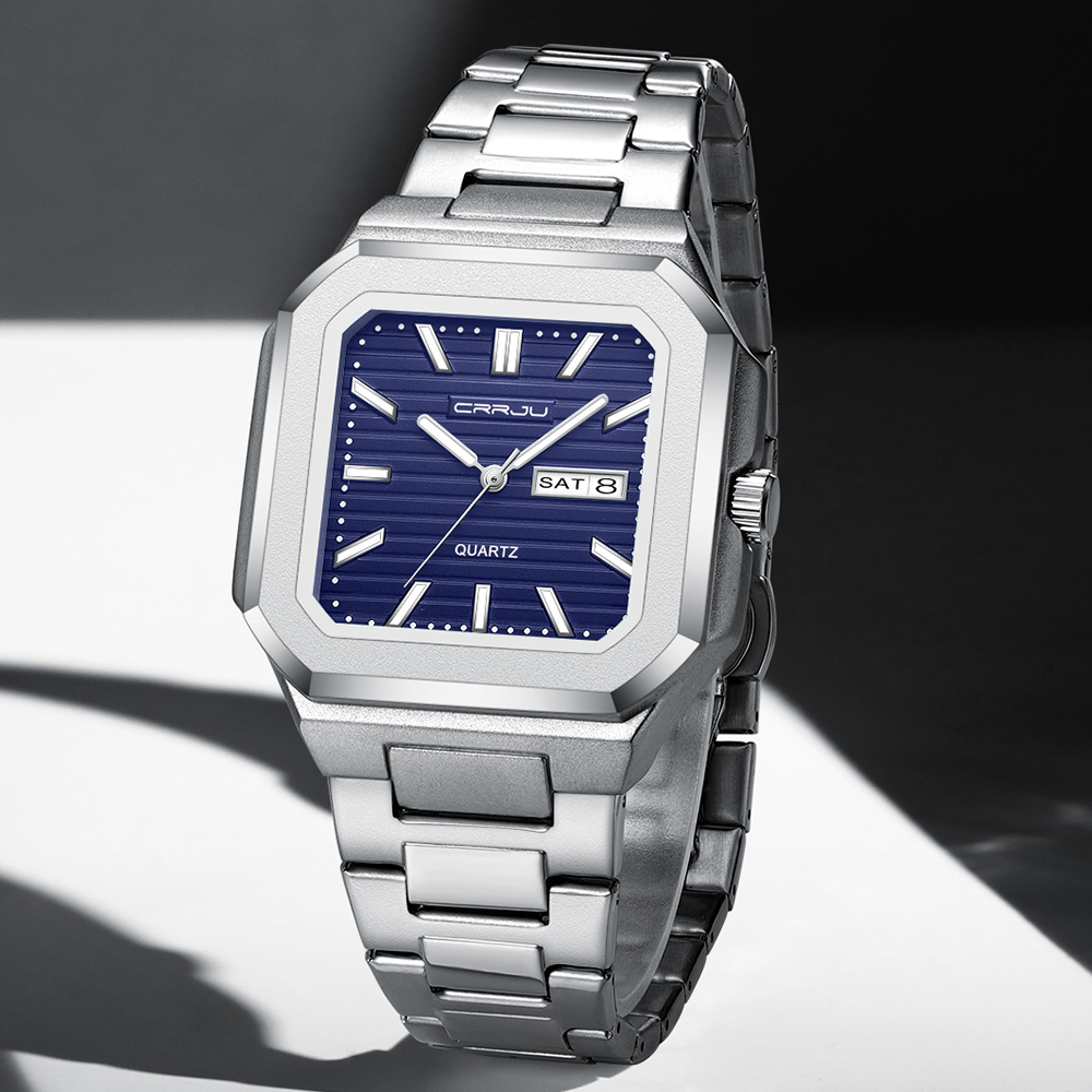 Smartwatch Square Watches For Men - CRRJU 남성용 캐주얼 스테인레스 스틸 시계,