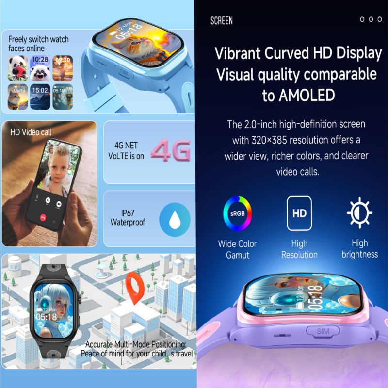 어린이용 4G 스마트워치, 2.0인치 HD 화면, 2+ - Smartwatch Digital Watches For Kids 리뷰 및 가격