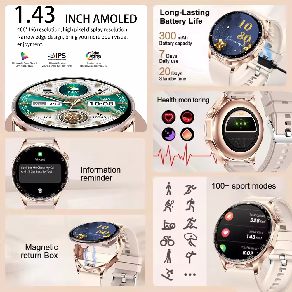 2 in 1 TWS 헤드셋 스마트워치 1.43인치 남녀 - Smartwatch Noise Watches For Men 리뷰 및 가격