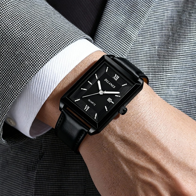 캐주얼 가죽 남성 시계 간단한 사각형 쿼츠 시계 달력  - Smartwatch Square Watches For Men 리뷰 및 가격