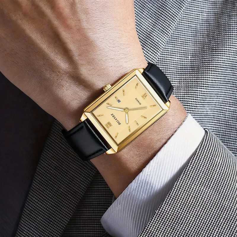 캐주얼 가죽 남성 시계 간단한 사각형 쿼츠 시계 달력  - Smartwatch Square Watches For Men 리뷰 및 가격