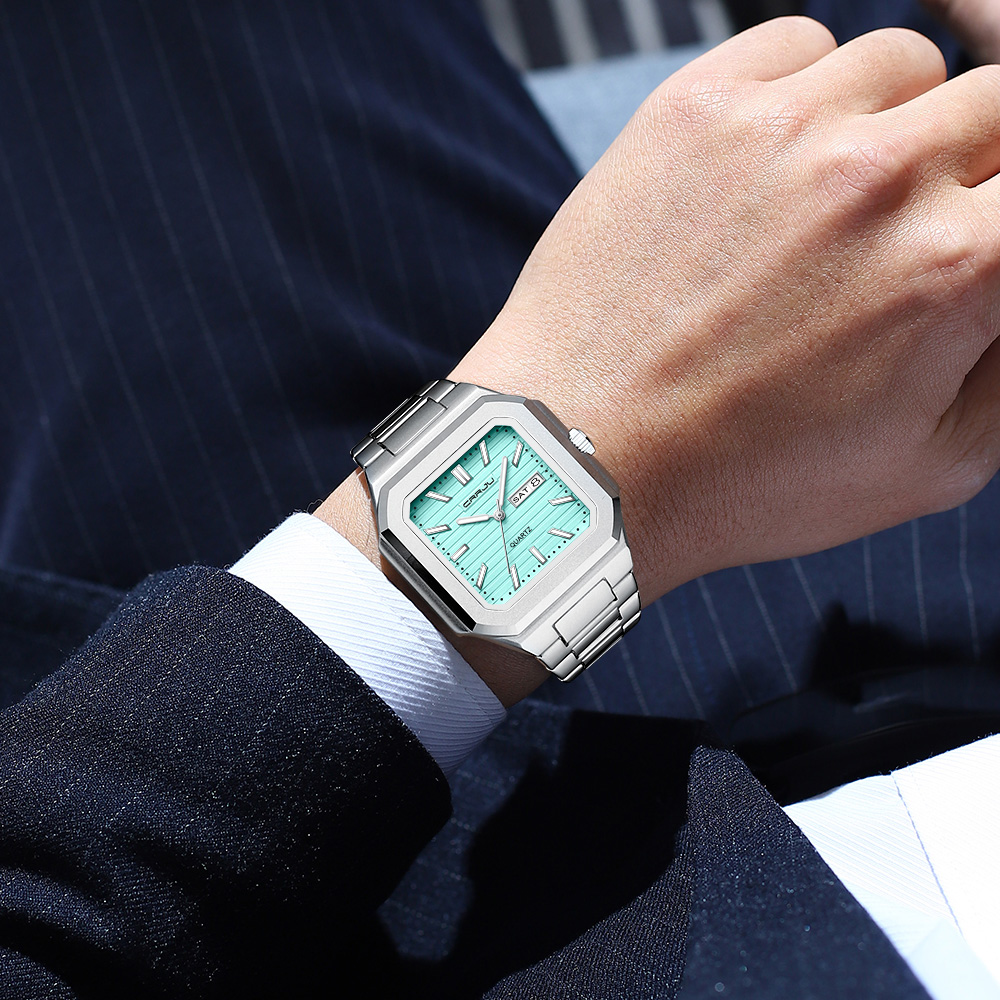 CRRJU 남성용 캐주얼 스테인레스 스틸 시계, 요일  - Smartwatch Square Watches For Men 리뷰 및 가격